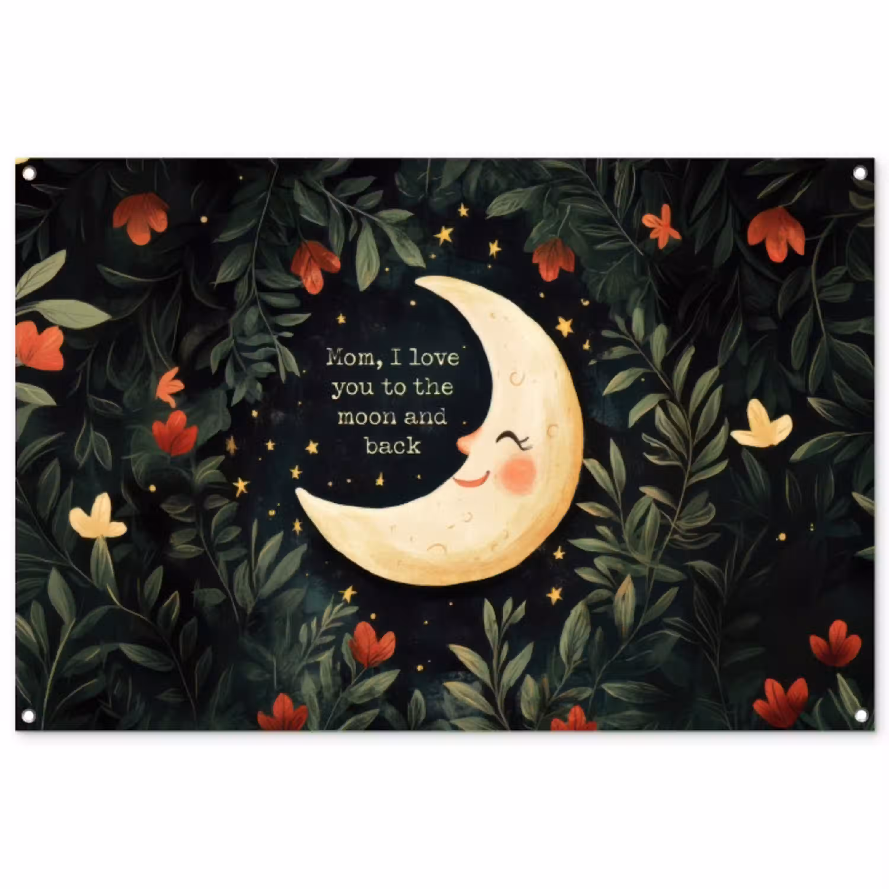 Maan - Quote - Bloemen - Sterren tuinposter los doek groot -3d