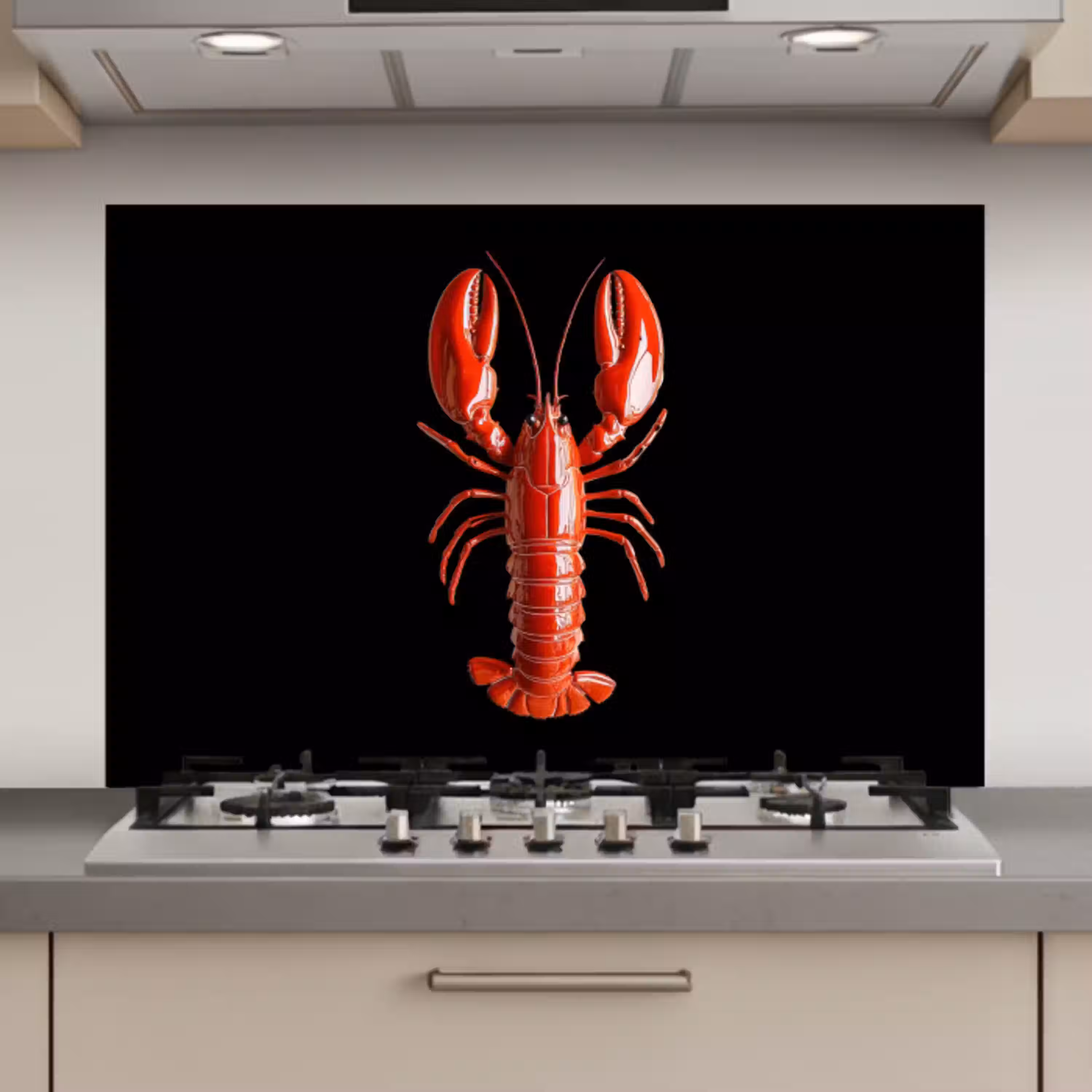 Kreeft - Glossier Rood - Zwart keuken achterwand spatscherm klein -3d_website