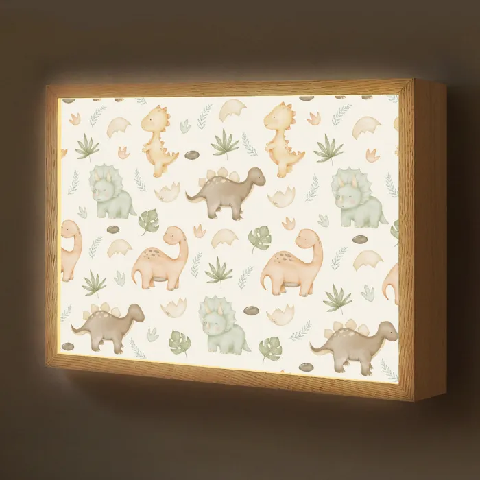 Dino - Patroon - Pastel Light Box met batterij (Wandlamp kind) middel -z3d_website