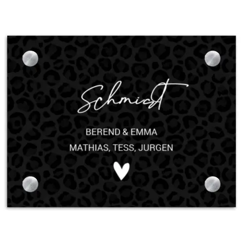 Zwart panterprint - Sierlijk Naambord Rechthoek middel -3d