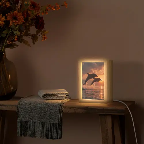 Dolfijnen - Zee - Realistisch Light Box met kabel (Tafellamp) klein -sfeer4