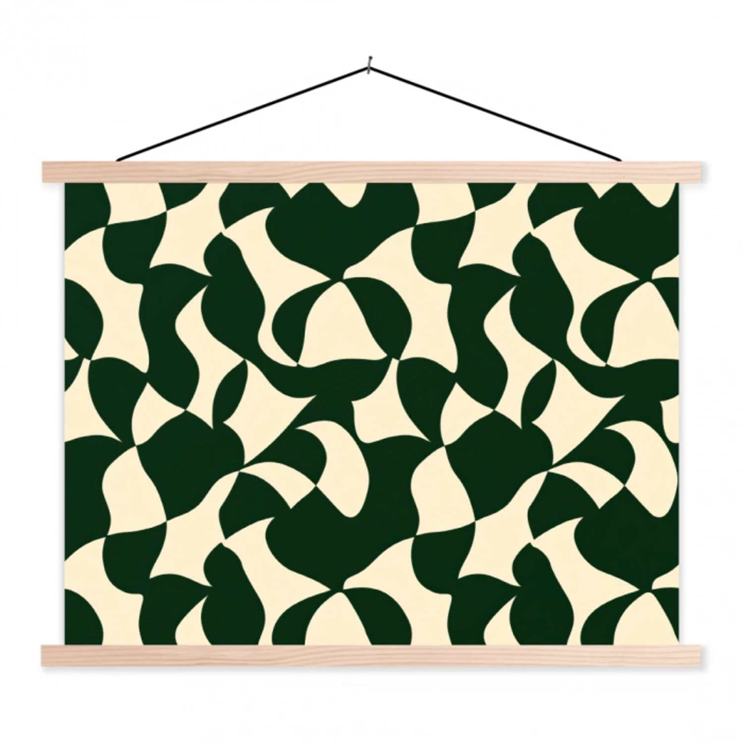 Groen - Organische vlakken - Crème textielposter latten blank klein 122 -3d
