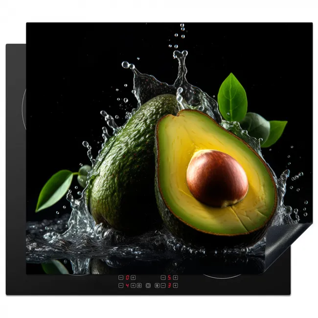 Avocado - Groente - Bladeren - Water - Zwart - Groen Inductie beschermer vinyl 3mm middel -3d