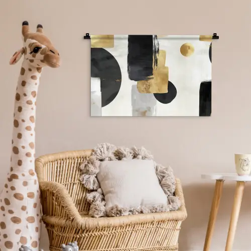Goud - Rechthoeken - Cirkels - Abstract Wandkleed katoen klein -wsfeer5_kind