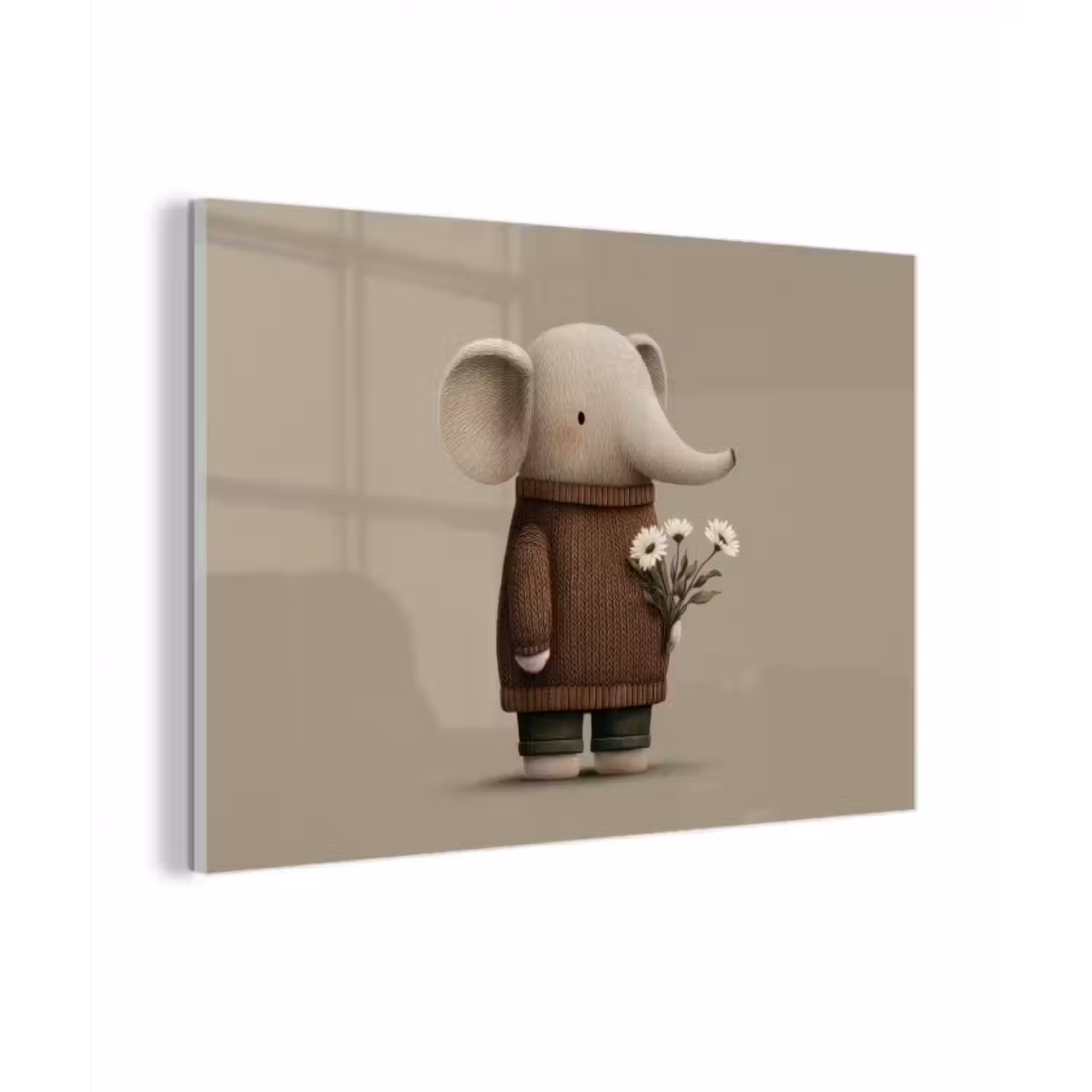 Glasbild - Elefant - Weiße Blumen - Kinderfreundlich