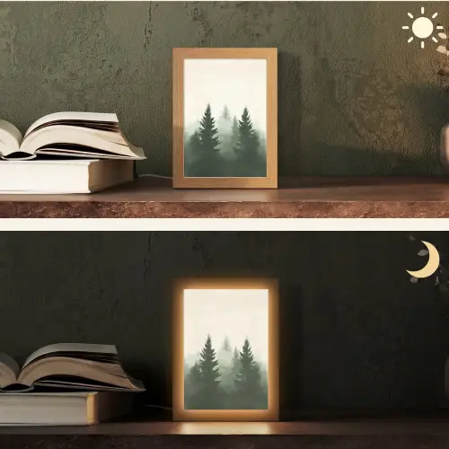 Sparren - Bomen - Groen - Beige Light Box met kabel (Tafellamp) klein -sfeer3