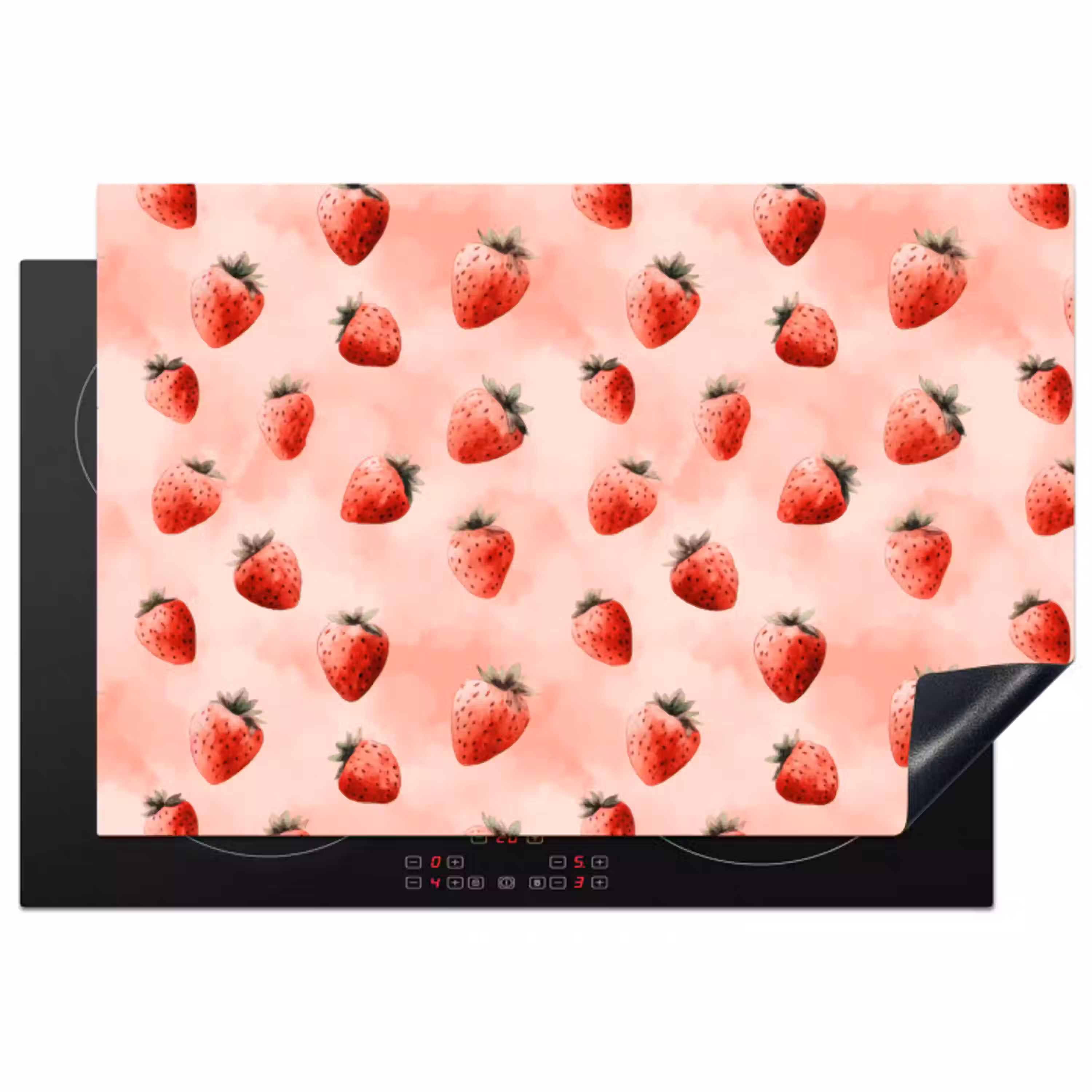 Aardbei - Patroon - Roze Inductie beschermer vinyl 3mm klein 276 -3d