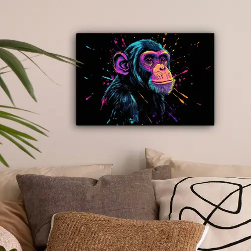 Aap - Verf - Neon - Kleur canvas 2cm klein -sfeer1