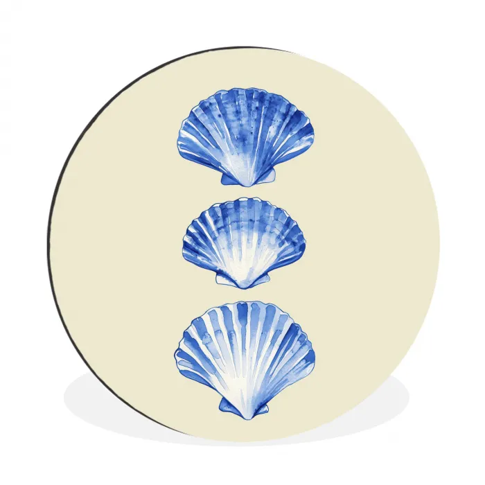Schelpen - Blauw - Beige Wandcirkel aluminium klein -3d