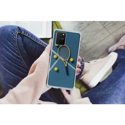 Tennisracket - Bal - Blauw - Veld Telefoonhoesje Samsung Galaxy S10 Lite klein -handS10Lite