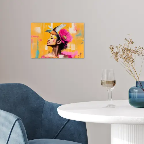 Vogel - Vrouw - Abstract - Bloem poster papier klein -sfeer3