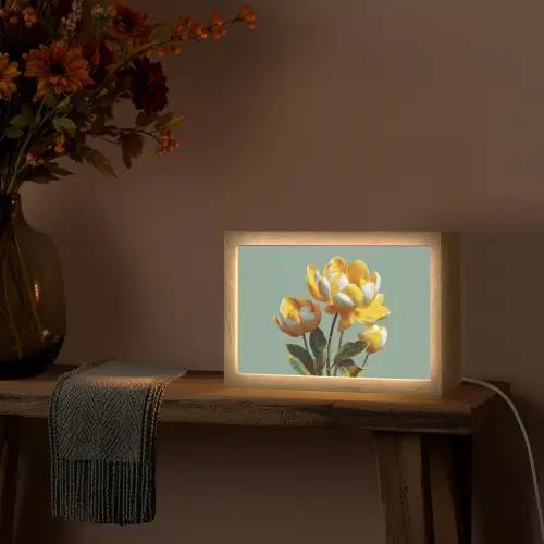 Bloemen - Geel - Bladeren - Structuur Light Box met kabel (Wandlamp) klein -sfeer4