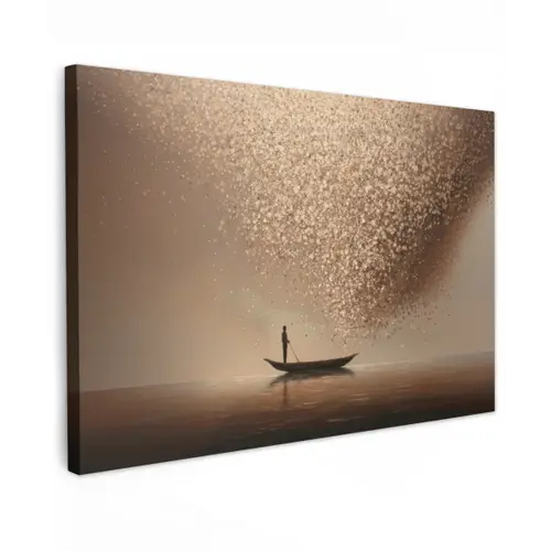 Bootje - Blaadjes - Goud - Water Tuinposter op houten frame 2 cm dik klein -3d