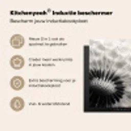 Paardenbloem - Zwart - Wit Inductie beschermer vinyl 3mm middel -zzzzzzusp-haakje_NL