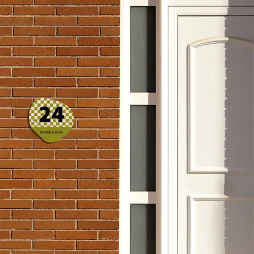Olijfgroen - Blokjes - Klassiek Naambord Organisch middel -sfeer3