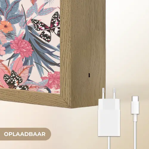 Tropisch - Zomer - Vlinder - Perzik Light Box met batterij (Wandlamp) middel 907 -USP_websiteoplaadbaarNL