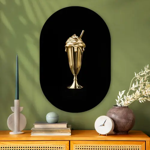 Milkshake - Goud - Drinken - Zwart Wandcirkel Ovaal Glas middel -sfeer2