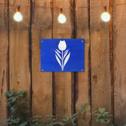 Tulp - Minimalistisch - Bladeren - Wit tuinposter los doek klein -sfeer1