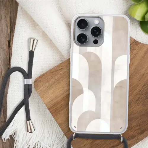 Abstracte bogen - Modern - Beige Hoesje iPhone 16 Pro Max met koord klein -sfeer4