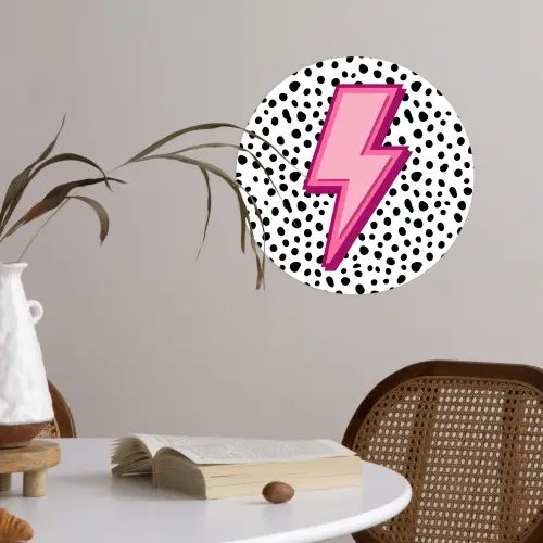 Bliksem - Roze - Stippen Wandcirkel behangsticker klein -sfeer3