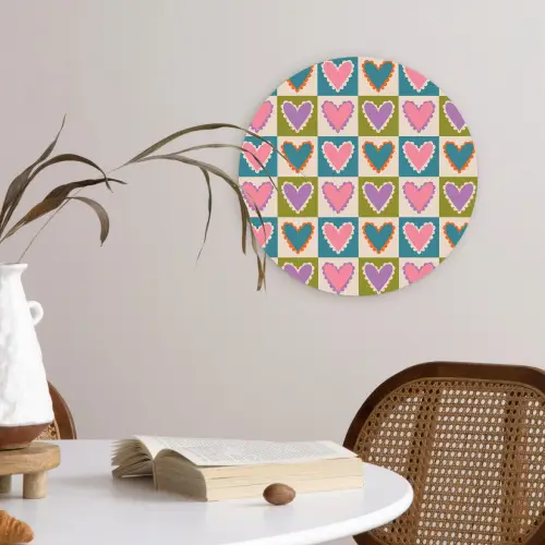 Retro - Kleuren - Patroon - Hartjes Wandcirkel plexiglas klein 852 -sfeer4