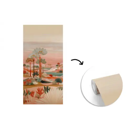 Roze landschap - Palmen - Water fotobehang vinyl groot -3d