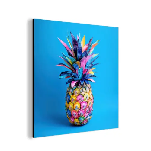 Ananas - Blauw - Tropisch - Vrolijk aluminium wit klein -3d