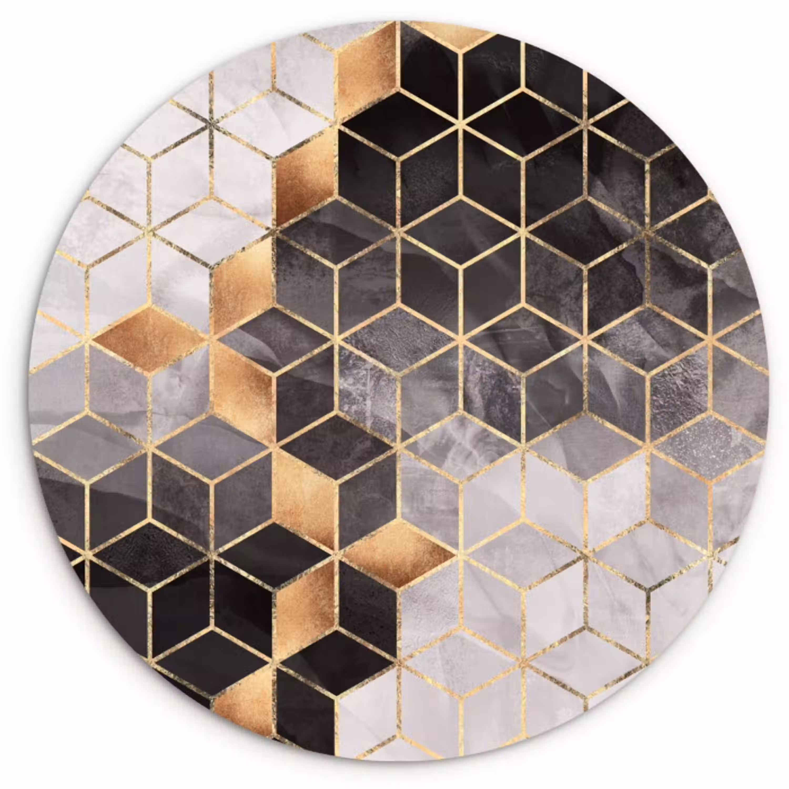 Abstract - Kubus - Goud - Patronen - Zwart - Wit Wandcirkel kunststof plaat 5mm dik klein -3d