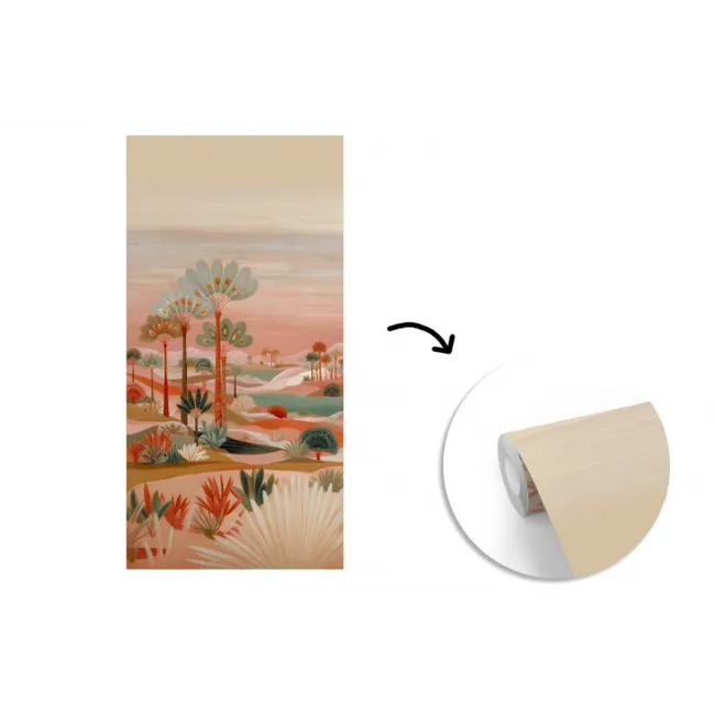 Roze landschap - Palmen - Water fotobehang vinyl groot -3d