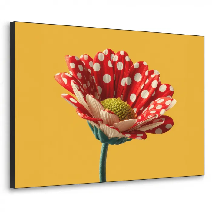 Bloem - Rood - Stippen Textielframe zwart klein -3d