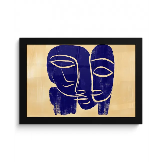 Okergeel - Blauw - Eenvoudige lijnen fotolijst zwart zonder passe partout klein -3d