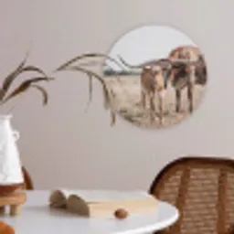 Texas Longhorn - Kalf - Weide - Dieren Akoestische PET Vilt - Rond klein -sfeer3