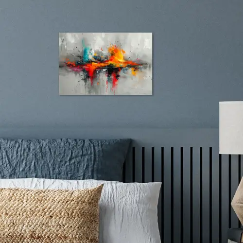 Moderne kunst - Oranje - Grijs - Abstract poster papier klein -sfeer2
