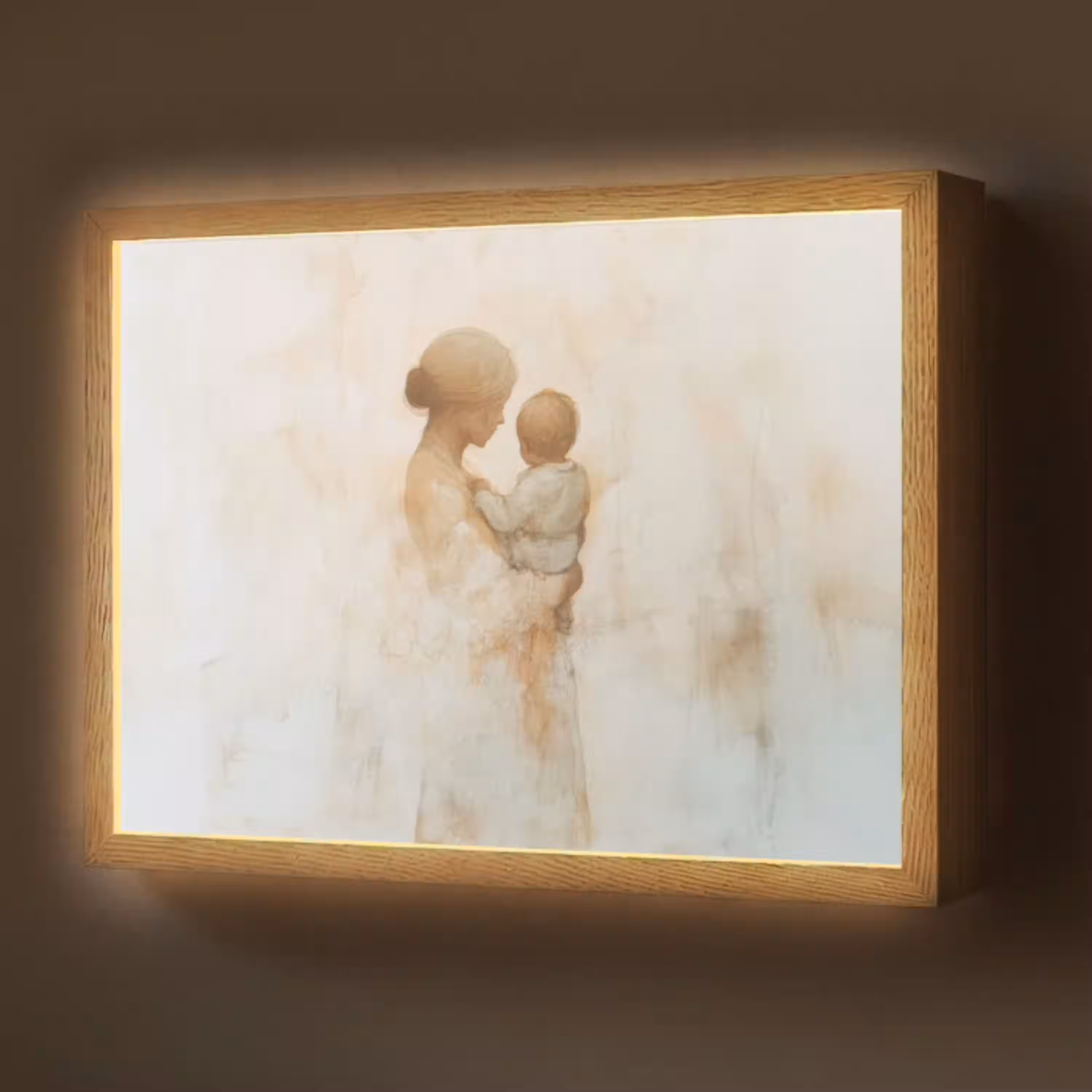 Kind - Moeder - Waterverfschilderij Light Box met batterij (Wandlamp) middel -z3d_website