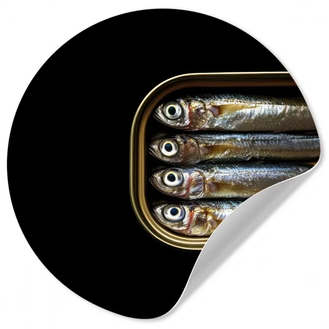 Sardines - Blik - Zwart - Vissen Wandcirkel behangsticker klein -3d