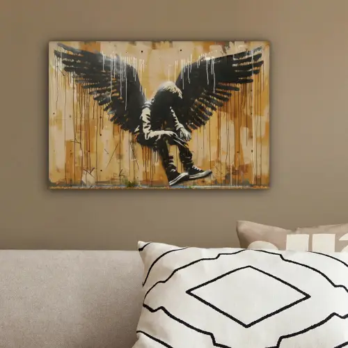 Graffiti - Kunst - Vleugels - Street art - Banksy canvas 2cm klein -sfeer3