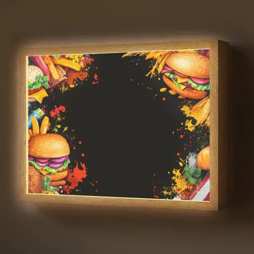 Fastfood - Graffiti - Hamburger - Eten - Modern Light Box met batterij (Wandlamp) middel -z3d_website