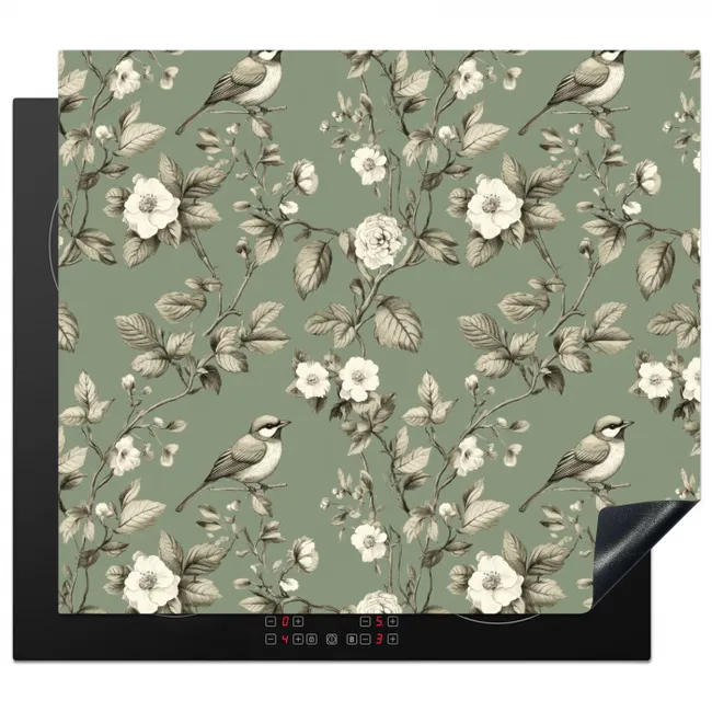 Induction hob protector - Botanical - Birds - Green