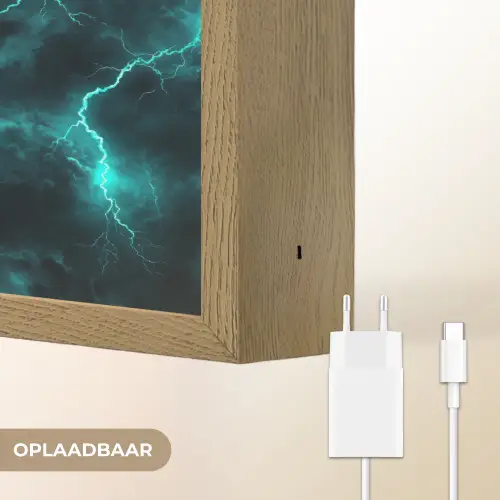 Turquoise - Bliksem  - Wolken Light Box met batterij (Wandlamp) middel 907 -USP_websiteoplaadbaarNL