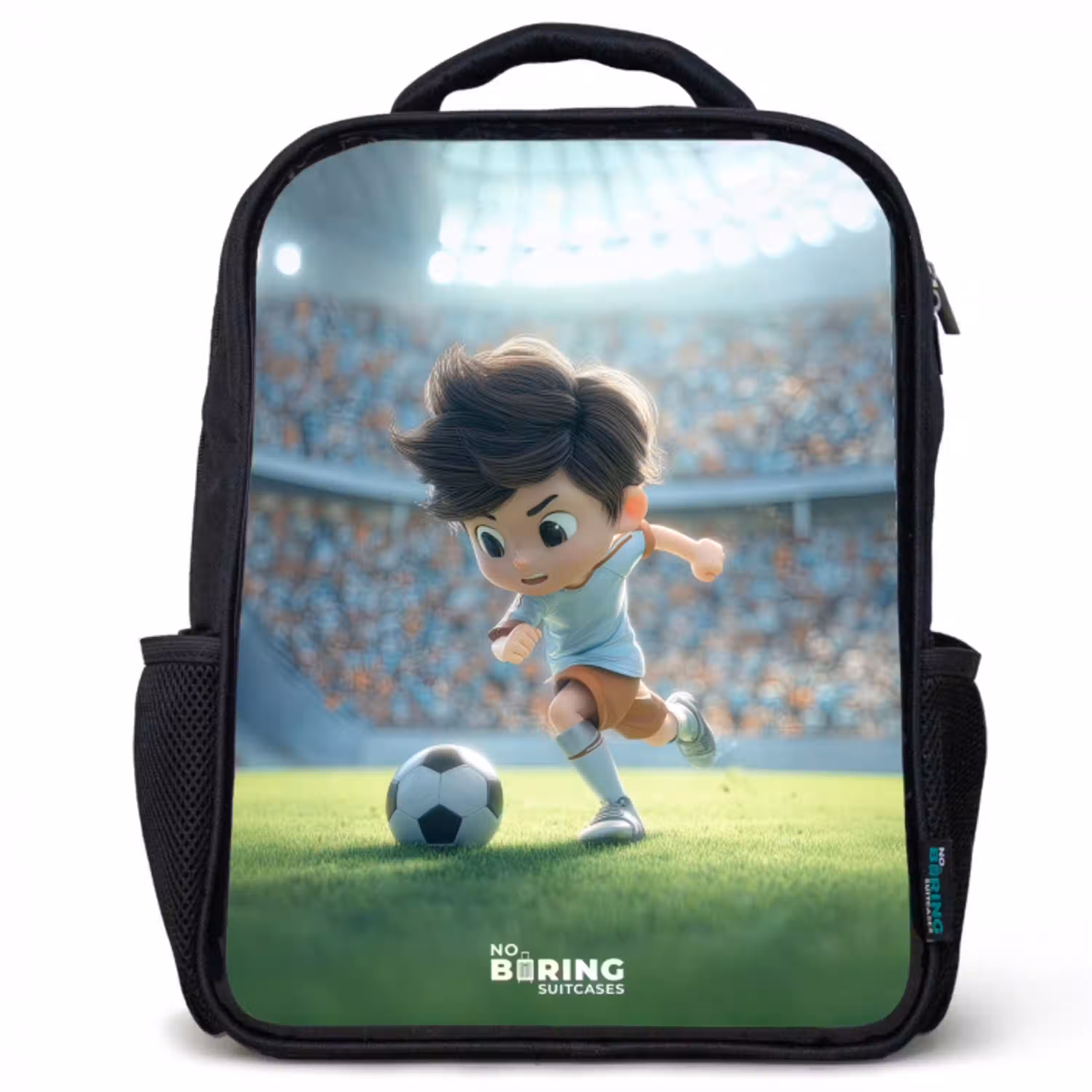 Jongen - Voetbal - Stadion - Zonlicht Rugzak - Zwart middel -3d
