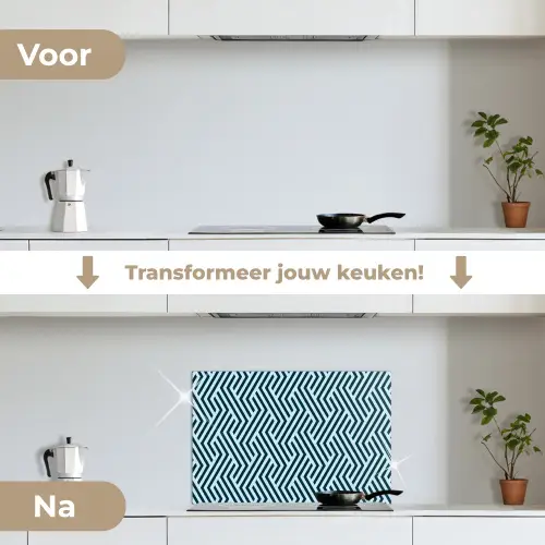 Patroon - Blauw - Lijnen - Zigzag keuken achterwand spatscherm klein 900 -voor_na_NL
