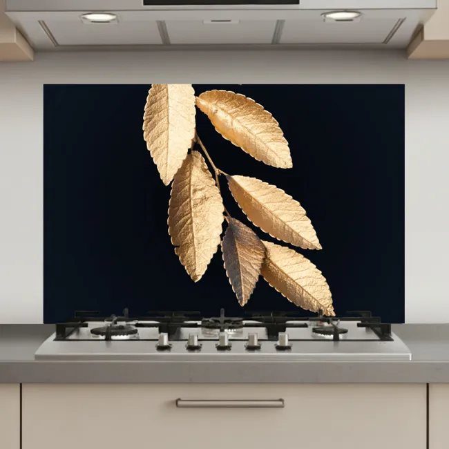 Bladeren - Zwart - Goud - Luxe - Planten keuken achterwand spatscherm klein -3d_website