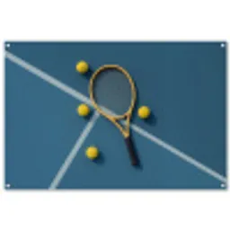 Tennisracket - Bal - Blauw - Veld tuinposter los doek groot -3d
