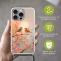 Roodborstjes - Sierlijk - Bloesemtak Hoesje iPhone 16 Pro Max met koord klein -sfeer2_DE