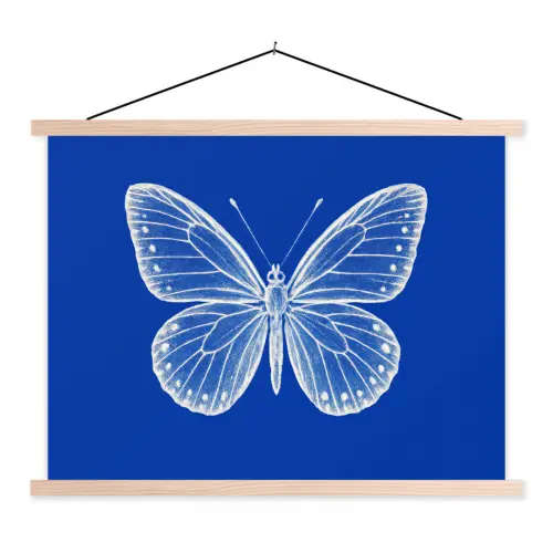 Vlinder - Wit - Getekend - Stippen textielposter latten blank klein -3d