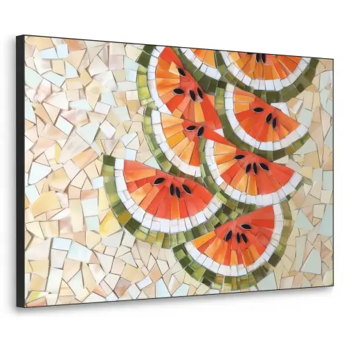 Mozaïek - Watermeloen - Rood - Pitten Textielframe zwart klein -3d