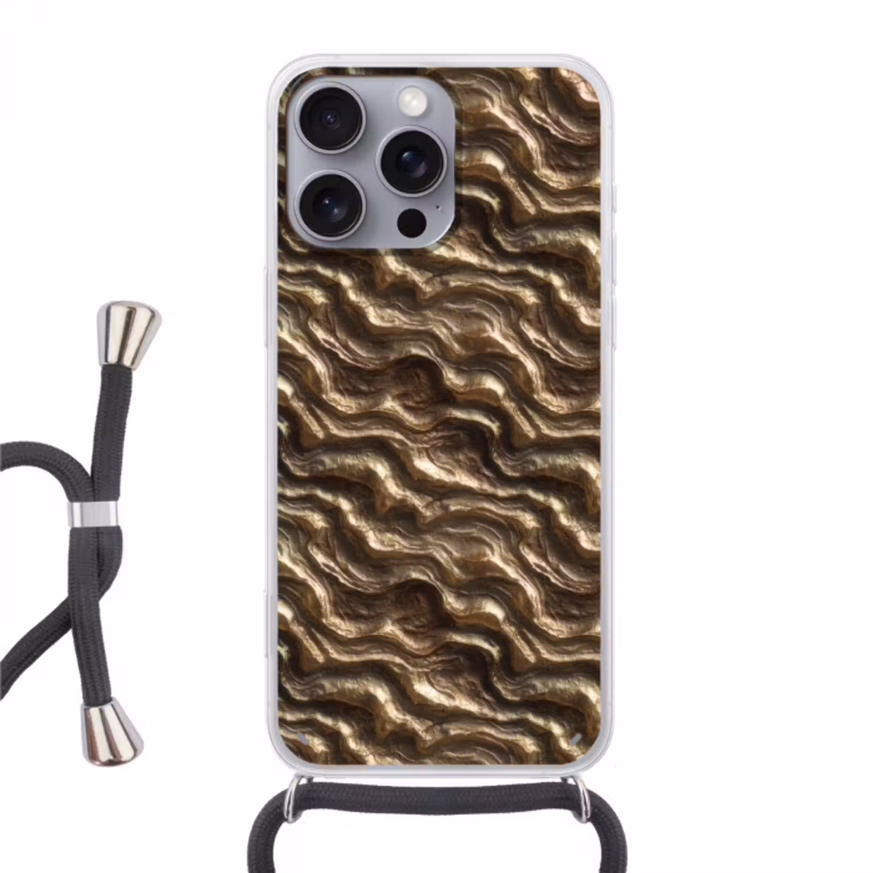 Reliëf - Golven - Abstract - Bronsgoud Hoesje iPhone 16 Pro Max met koord klein 804 -3d