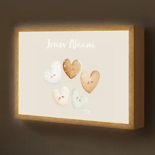 Gezichtjes - Hartjes - Pasteltinten - Sterretjes Light Box met batterij (Wandlamp kind) middel -z3d_website