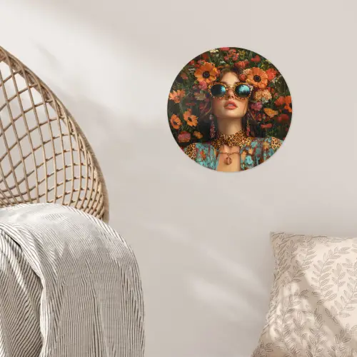 Vrouwen - Bloemen - Modern - Bril - Abstract Wandcirkel behangsticker klein -sfeer4