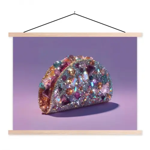 Edelstenen - Glitters - Paars - Kleurrijk textielposter latten blank klein -3d